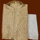 Gorgeous Gold Colored Silk Cotton Kurta With Floral And Leaf Motifs For Men