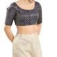 Fanciable Navy Blue Color Jacquard With Front Open Readymade Blouse