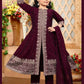 Elegant Wine Colored Embroidery Work Girls Anarkali Suit