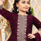 Elegant Wine Colored Embroidery Work Girls Anarkali Suit Near Me