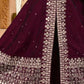 Elegant Wine Colored Embroidery Work Girls Anarkali Suit In Mesa