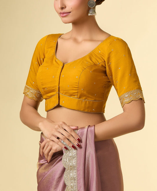 Charming Yellow Color V Neck Readymade Blouse For Women