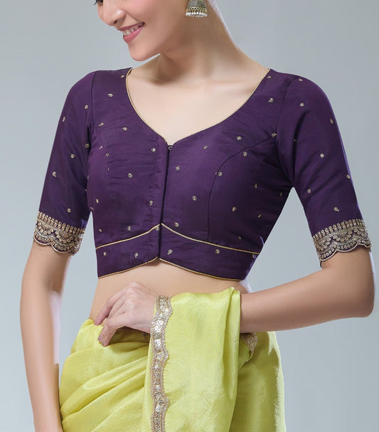 Elegant Dark Purple Color Silk Blend Readymade Blouse For Women