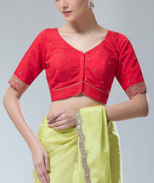 Exquisite Red Color Silk Blend Zari Work Readymade Blouse For Women