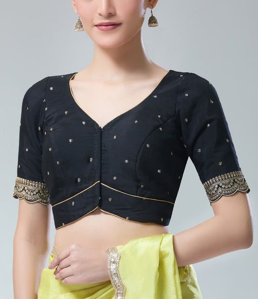 Appealing Black Colored Silk Blend Readymade Blouse For Women