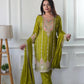 Charming Mehendi Green Color Pure Chinon Silk Salwar Suit With Heavy Embroidery Work