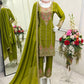 Charming Mehendi Green Color Pure Chinon Silk Salwar Suit In Surprise