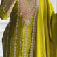 Charming Mehendi Green Color Pure Chinon Silk Salwar Suit With Heavy Embroidery Work Near Me