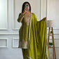 Charming Mehendi Green Color Pure Chinon Silk Salwar Suit In Mesa
