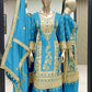 Graceful Sky Blue Color Pure Chinon Silk Heavy Embroidery And Sequence Work Palazzo Suits
