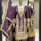 Pretty Lavender Color Pure Chinon Silk With Heavy Embroidery Work Palazzo Suits
