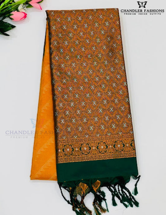 Charming Mastard Yellow Color Soft Silk Saree With Zari Work on Pallu For Women