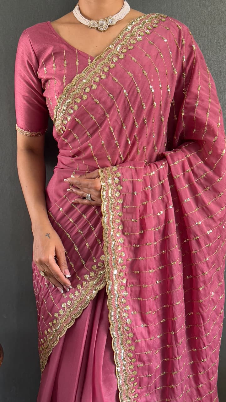 Pink Color Georgette Silk Ready To Wear Saree In Mesa
