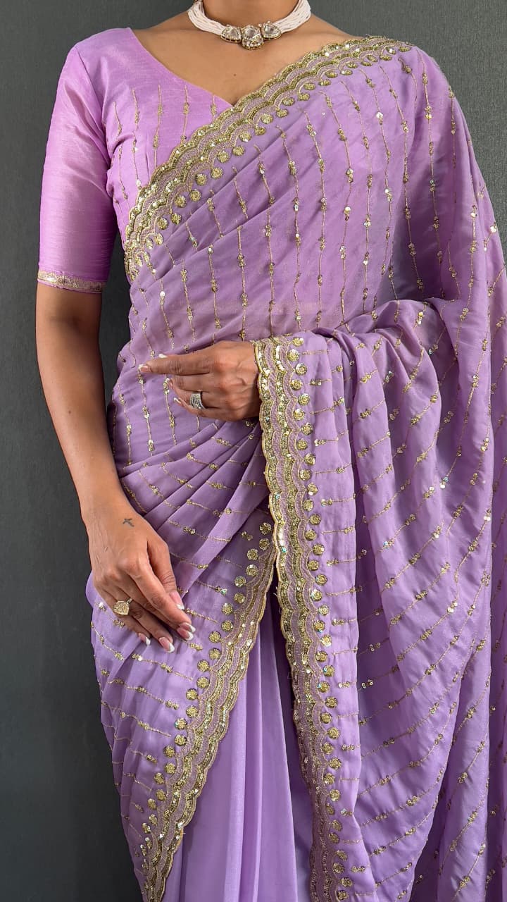 Stunning Lavender Color Georgette Silk Ready To Wear Saree In Yuma