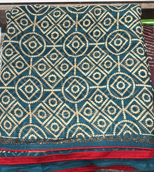 Elegant Teal Green Color Bandhani Print Work Chiffon Saree For Women