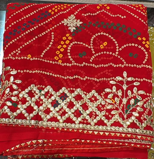 Gorgeous Red Color Bandhani Print Work Georgette Saree For Women