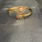 Beautiful Gold Plated With Green Hot Pink And White Stone Bracelet With Flower Design