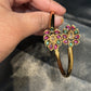 Beautiful Gold Plated With Green Hot Pink And White Stone Bracelet With Flower Design