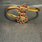 Beautiful Gold Plated With Green Hot Pink And White Stone Bracelet With Flower Design