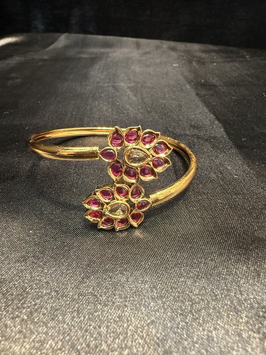 Beautiful Gold Plated With Hot Pink And White Stone Bracelet With Flower Design