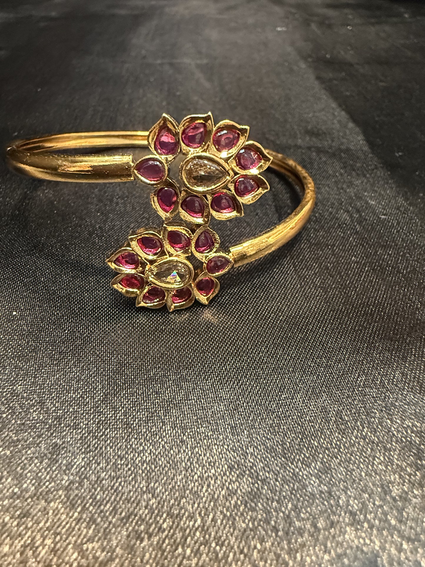 Beautiful Gold Plated With Pink Stone Bracelet With Flower Design