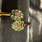 Beautiful Gold Plated With Green And Hot Pink Stone Bracelet With Flower Design