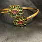 Beautiful Gold Plated With Green And Hot Pink Stone Bracelet With Flower Design