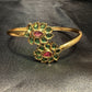 Beautiful Gold Plated With Green And Hot Pink Stone Bracelet With Flower Design