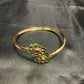 Beautiful Gold Plated With Green And Hot Pink Stone Bracelet With Flower Design