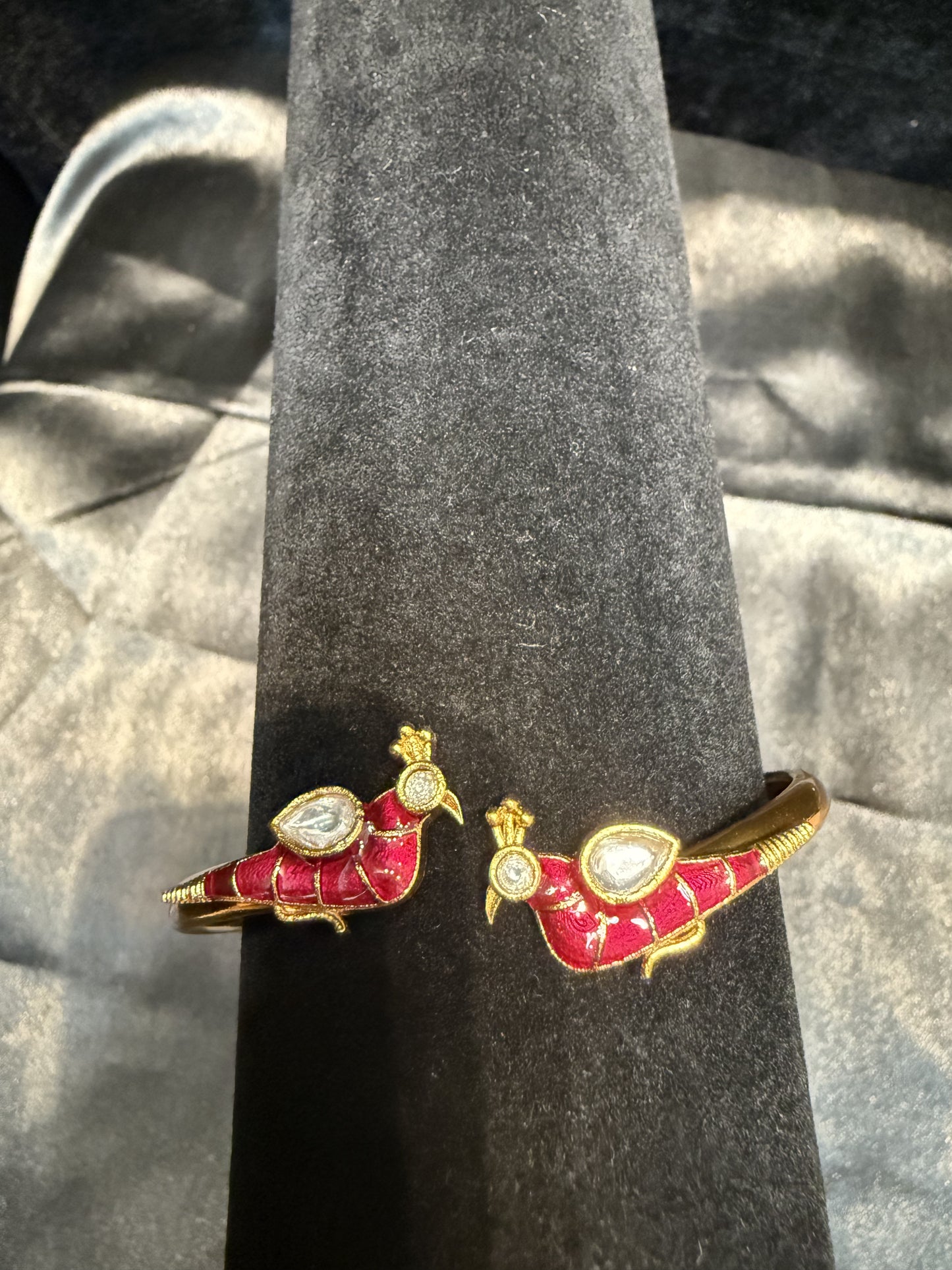 Beautiful Gold Plated With Hot Pink And White Stone Bracelet With Beautiful Peacock Design