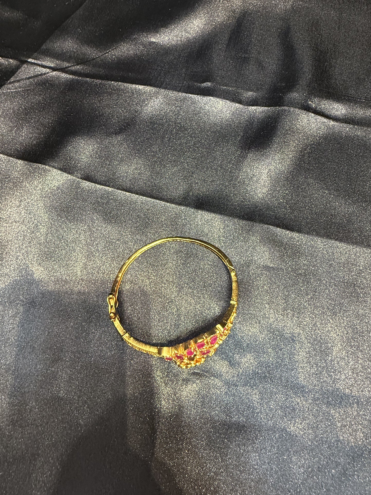 Beautiful Gold Plated With Hot Pink And White Stone Bracelet With Flower And Leaf Shape