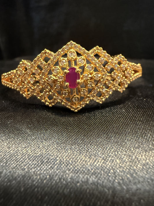 Alluring Gold Plated With Hot Pink And White Stone Bracelet With a Beautiful Design