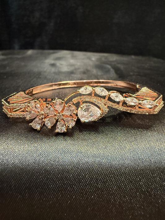 Wonderful Rose Gold Colored With White Stone Metal Bracelet With Beautiful Design For Women