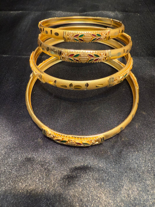 Amazing Enamel Gold Plated With Green And Maroon Color Beautiful Leaf Design Bangles