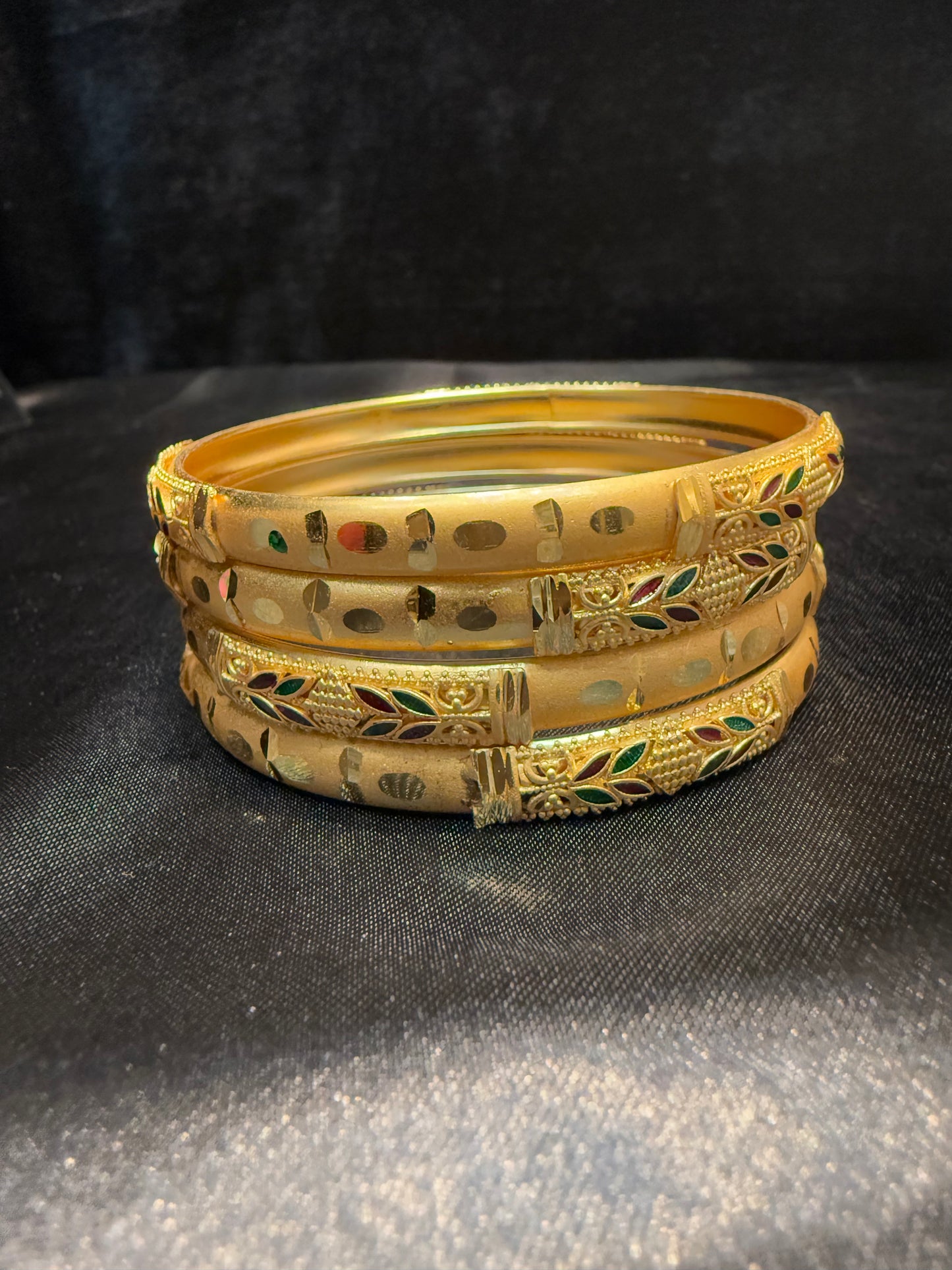 Amazing Enamel Gold Plated With Green And Maroon Color Beautiful Leaf Design Bangles