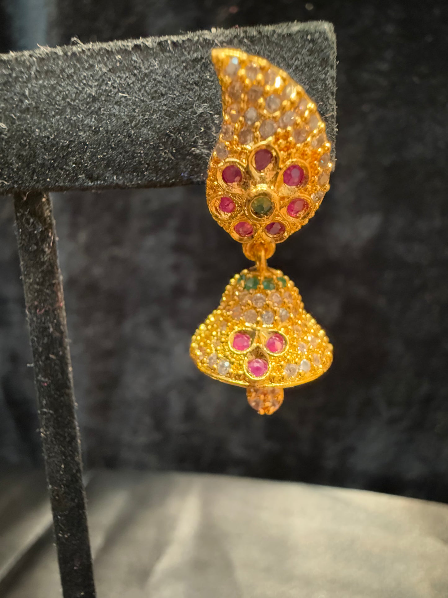 Appealing Gold tone Multicolored Stoned Designer jhumka Earrings