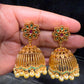 Dazzling Gold Plated Designer Jhumka with Hot Pink And Green Color Stone With Pearl Drop