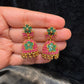 Alluring Gold Plated Designer Jhumka with Hot Pink And Green Color Stone Flower Design