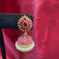 Appealing Gold Plated Designer Jhumka with Hot Pink Color Stone With Pearl Drop