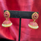 Appealing Gold Plated Designer Jhumka with Hot Pink Color Stone With Pearl Drop