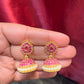 Appealing Gold Plated Designer Jhumka with Hot Pink Color Stone With Pearl Drop