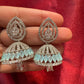 Dazzling American Diamond Design Jhumka With Light Blue Color Stone With White Stone Bead