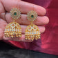  Gold Plated Designer Jhumka with Green Color Stone With Golden Beads In USA