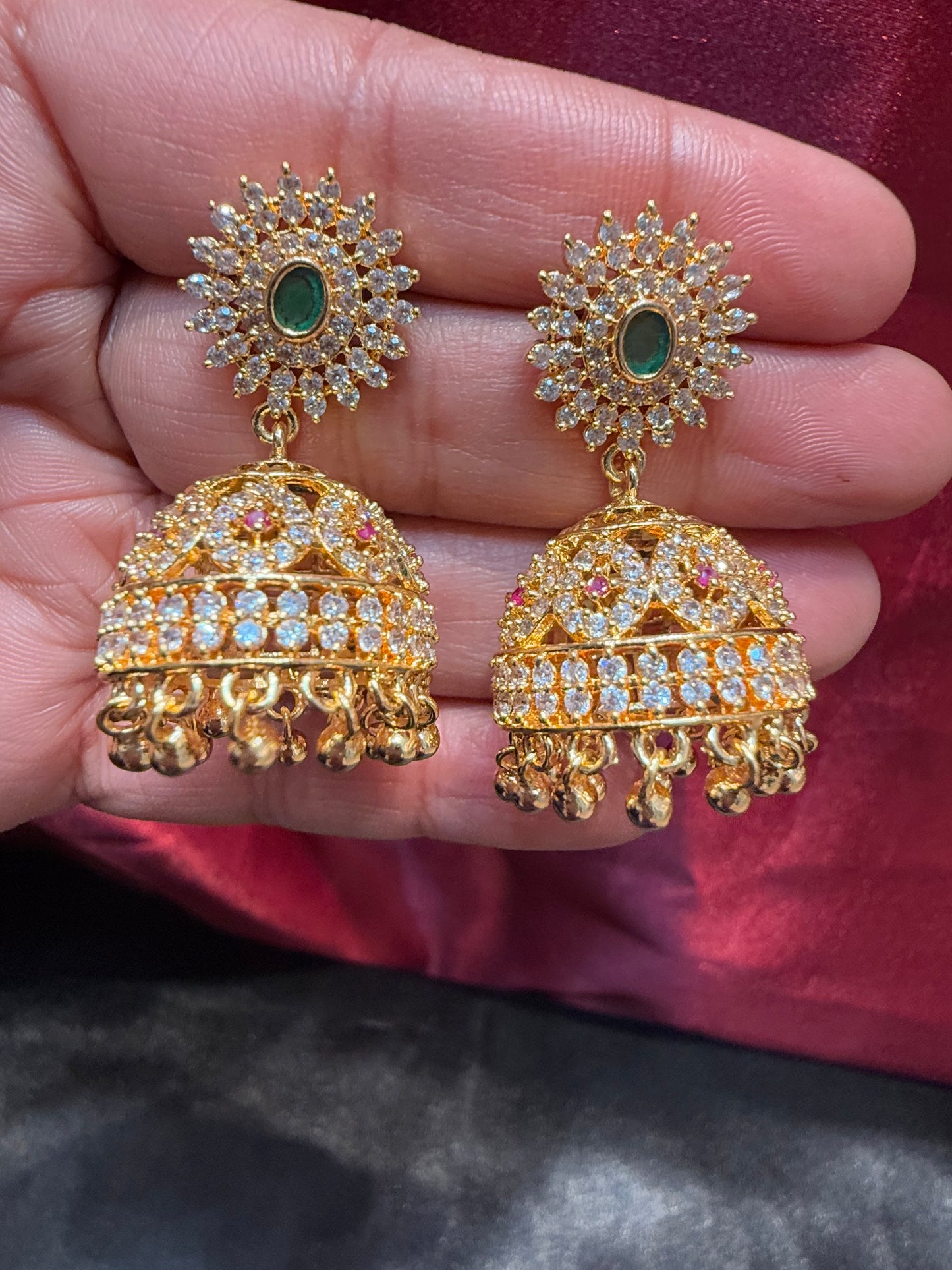 Jhumka with Green Color Stone In Tempe