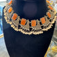 Beautiful Pastel Orange Color Stone Studded Oxidized Designer Necklace for Women