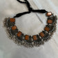 Beautiful Pastel Orange Color Stone Studded Oxidized Designer Necklace for Women