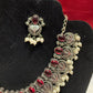 Maroon Stone Beaded Necklace With Earrings In Chandler