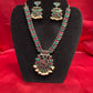 Mesmerizing Green And Maroon Color Peacock Design Oxidized Jewelry Necklace With Earrings