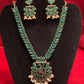 Delightful Green Color Peacock Design Oxidized Necklace With Earrings Set