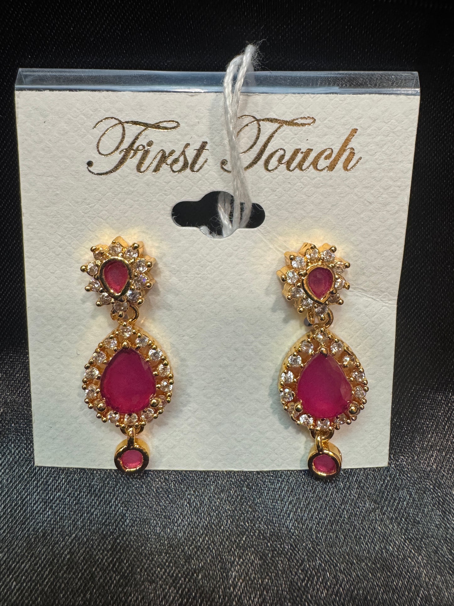 Beautiful Dark pink  And White Stones Gold Plated Earrings For Women